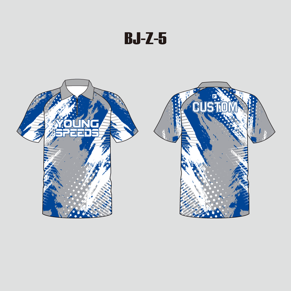 BJZ5 Grey Blue Abstract Cool Sublimated Custom Bowling Jerseys - YoungSpeeds