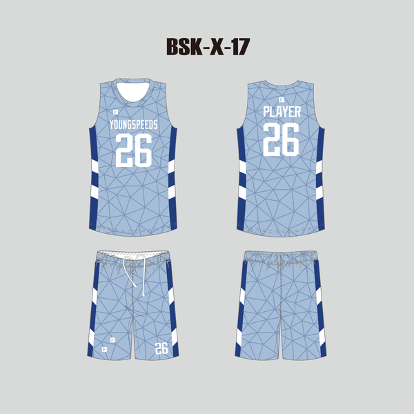 BSKX17 Blue Geometric Pattern Custom Sublimation Basketball Jerseys and Shorts - YoungSpeeds