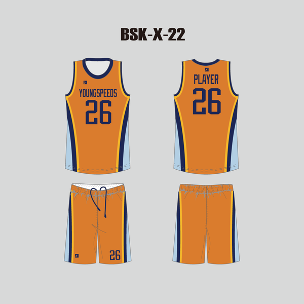 BSKX22 Orange Blue Custom Sublimation Basketball Jerseys and Shorts - YoungSpeeds
