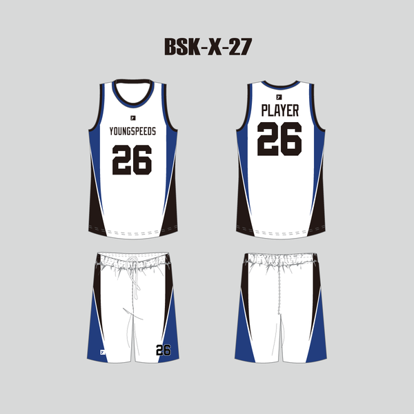 BSKX27 White Blue Black Custom Basketball Uniform Packages - YoungSpeeds