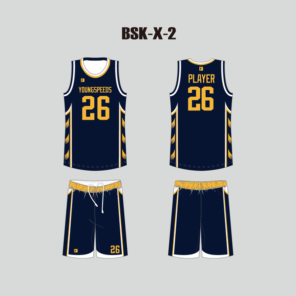 BSKX2 Navy Sublimated Custom Basketball Team Uniforms - YoungSpeeds
