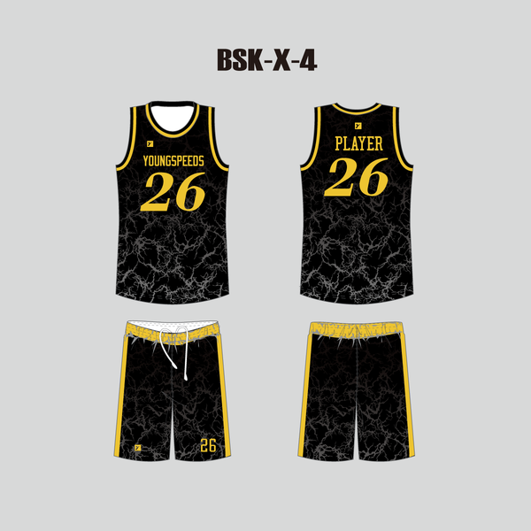 BSKX4 Black Crack Personalized Basketball Jerseys and Shorts - YoungSpeeds