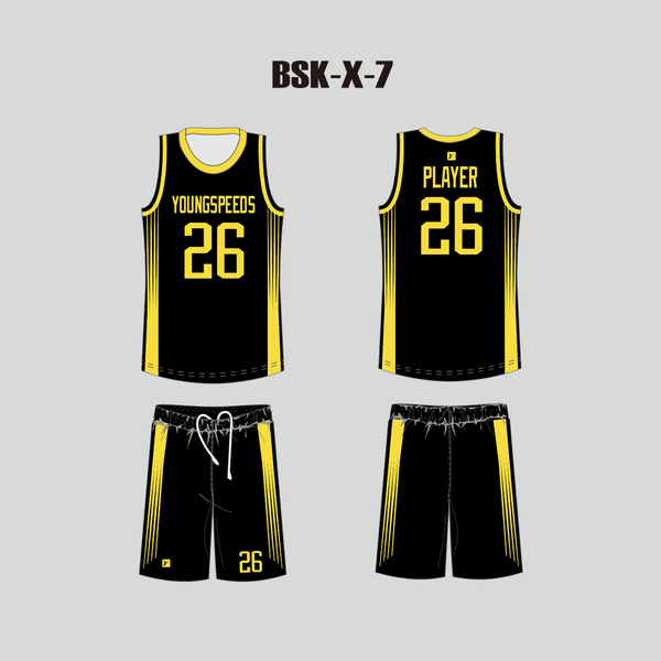 BSKX7 Yellow Sublimated Plain Custom Kids Basketball Uniforms - YoungSpeeds
