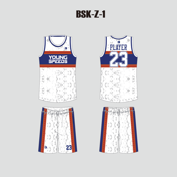 BSKZ1 Marble White Blue Orange Custom Basketball Jerseys and Shorts - YoungSpeeds