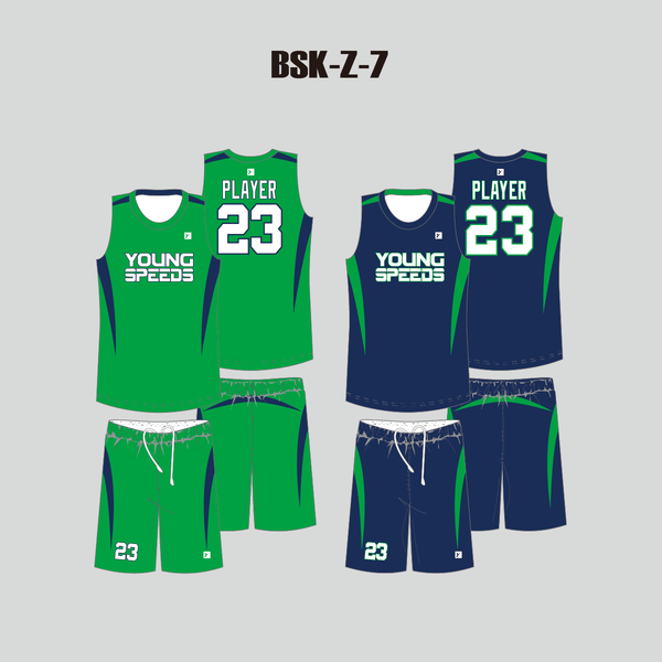 BSKZ7 Green and Navy Custom Reversible Basketball Uniforms - YoungSpeeds