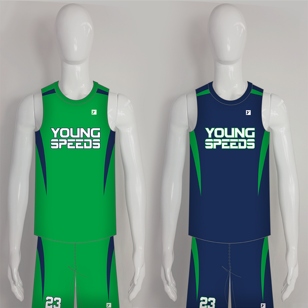 BSKZ7 Green and Navy Custom Reversible Basketball Uniforms - YoungSpeeds