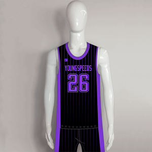 BSKX12 Purple Pinstripe Custom Plain Basketball Jerseys and Shorts - YoungSpeeds