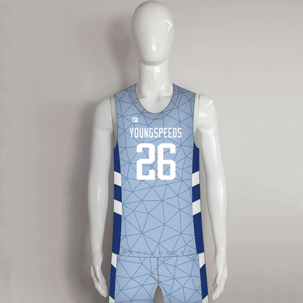 BSKX17 Blue Geometric Pattern Custom Sublimation Basketball Jerseys and Shorts - YoungSpeeds