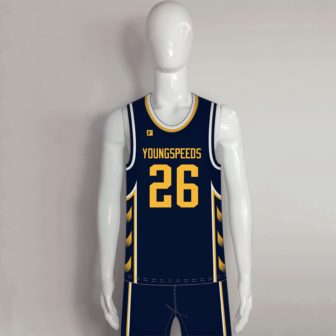 BSKX2 Navy Sublimated Custom Basketball Team Uniforms - YoungSpeeds