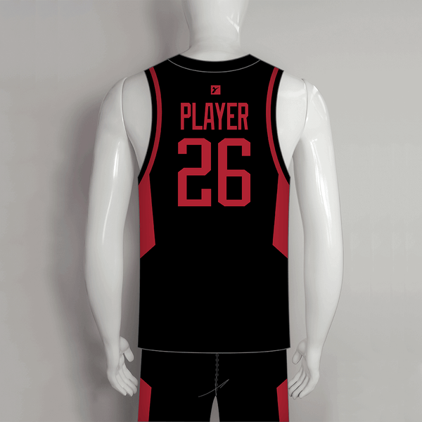 BSKX23 Black Red Custom Sublimated Basketball Uniforms - YoungSpeeds