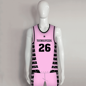 BSKX25 Pink Black Sublimated Custom Team Basketball Jerseys Shorts - YoungSpeeds