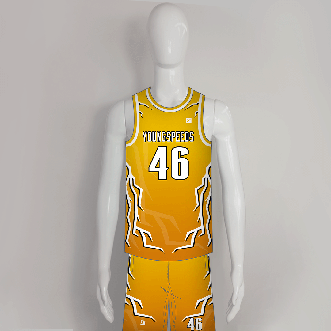 BSKX29 Lightning Gold Sublimated Custom Cool Basketball Jerseys Shorts - YoungSpeeds