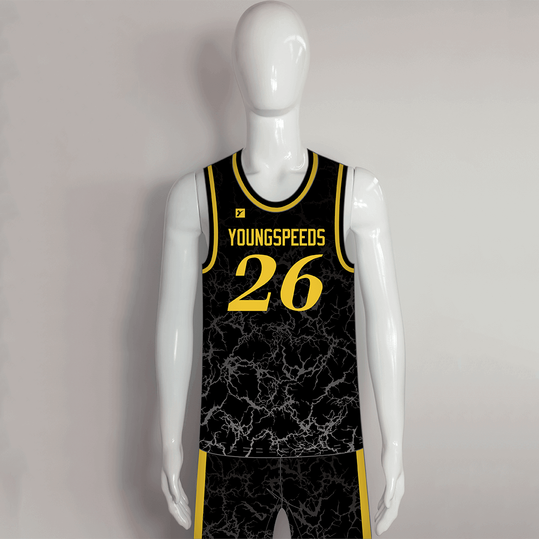 BSKX4 Black Crack Personalized Basketball Jerseys and Shorts - YoungSpeeds