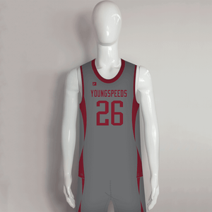 BSKX6 Red Gray Custom Mens Womens Basketball Uniforms - YoungSpeeds