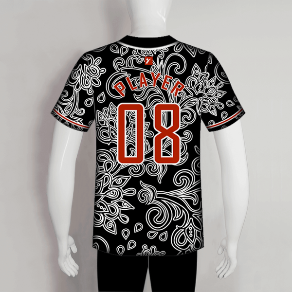 C6 White Floral Pattern Sublimated Custom Button Down Baseball Jerseys - YoungSpeeds