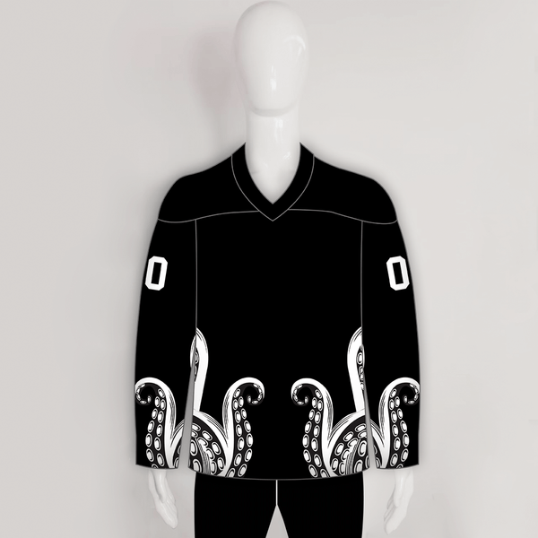 HJC168 Black and White Kraken Sublimated Custom Made Hockey Jerseys - YoungSpeeds