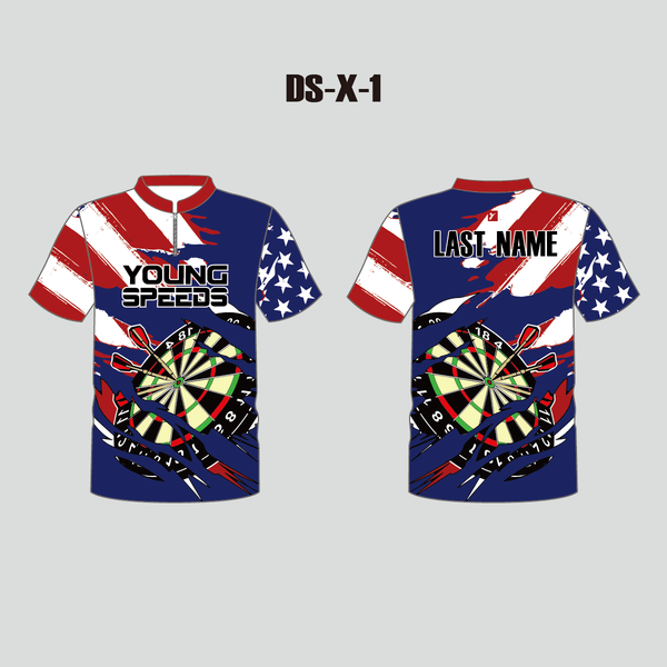 DSX1 Patriotic Distressed Dartboard Sublimated Custom Darts Shirts - YoungSpeeds