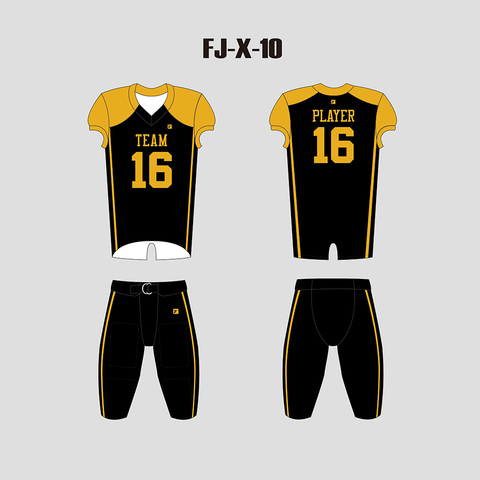 X10 Black and Gold Custom Football Uniforms For Kids and Adults - YoungSpeeds