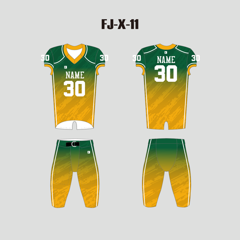 X11 Green Gold Gradient Custom Adult Youth Football Uniforms - YoungSpeeds