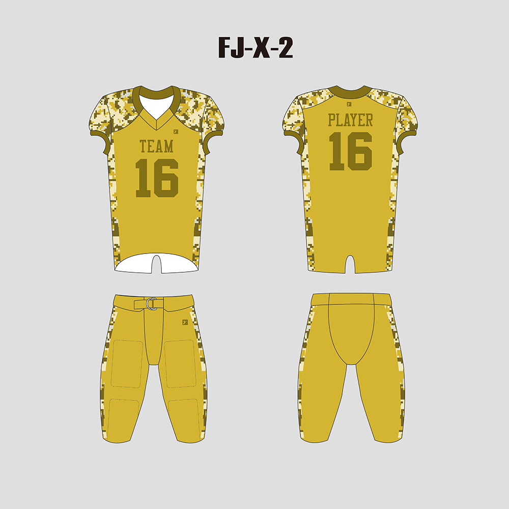 X2 Gold and Camo Blank Customized Football Uniforms Packages - YoungSpeeds