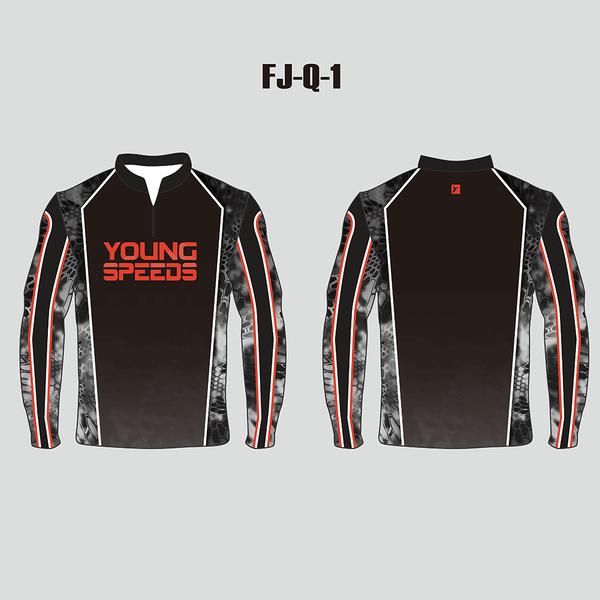 FJQ1 Black Sublimated Personalized 1/4 Zip Fishing Jerseys - YoungSpeeds