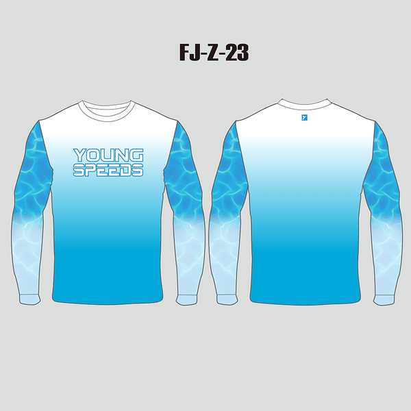FJZ23 Blue Gradient Watter Wave Performance Custom Fishing Shirts - YoungSpeeds