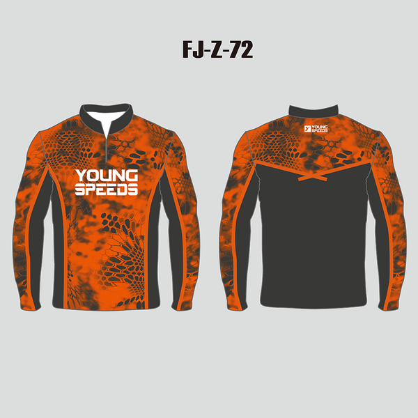 FJZ72 Orange Black Performance Custom Fishing Shirts - YoungSpeeds