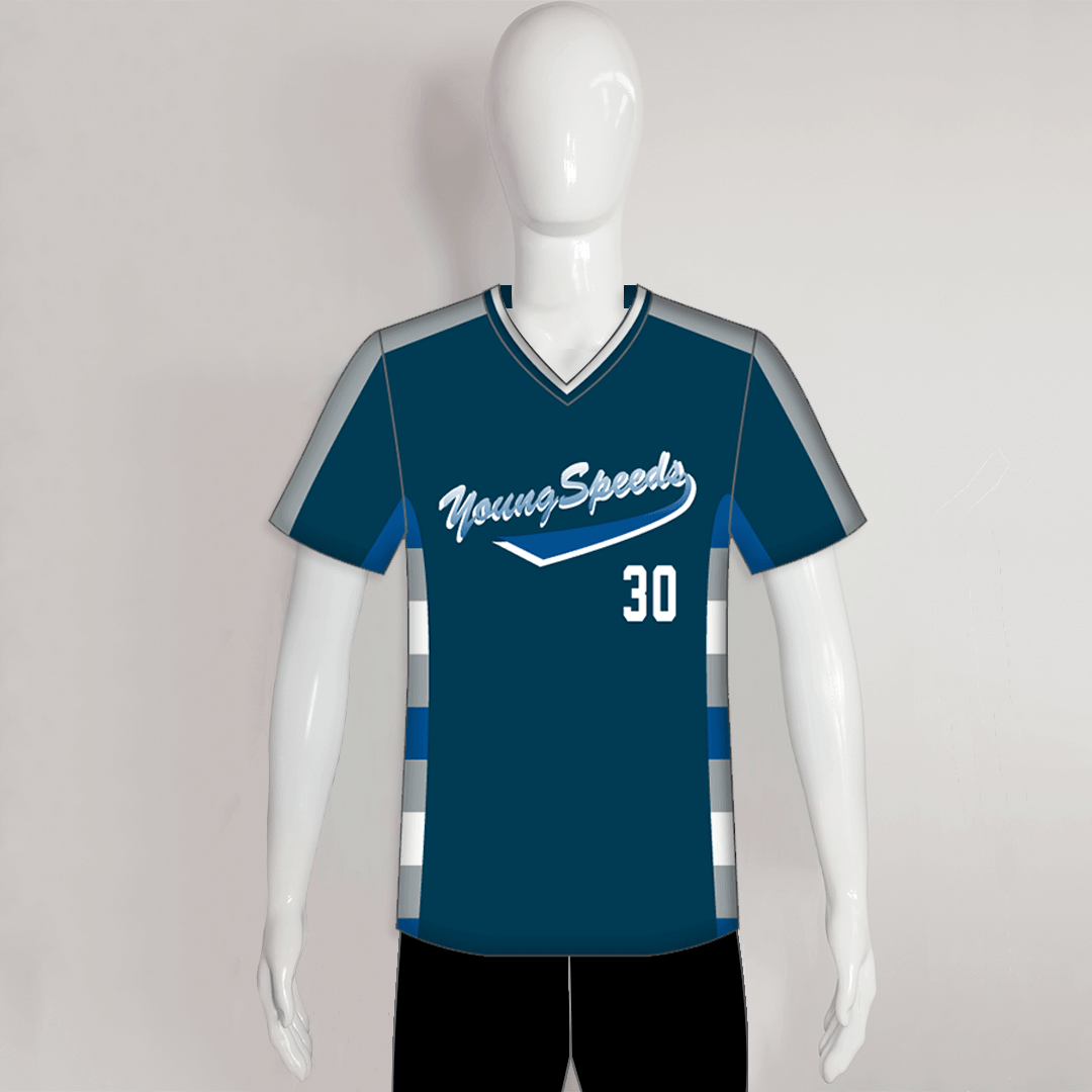 X2 Blue Grey Retro V-Neck Custom Baseball Softball Jerseys - YoungSpeeds