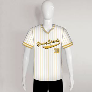 X4 White Gold Pinstripes Custom V-Neck Softball Baseball Jerseys - YoungSpeeds