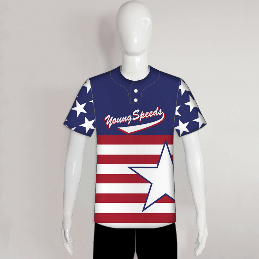 X5 Blue Red White Patriotic Custom Two Button Baseball Jerseys - YoungSpeeds