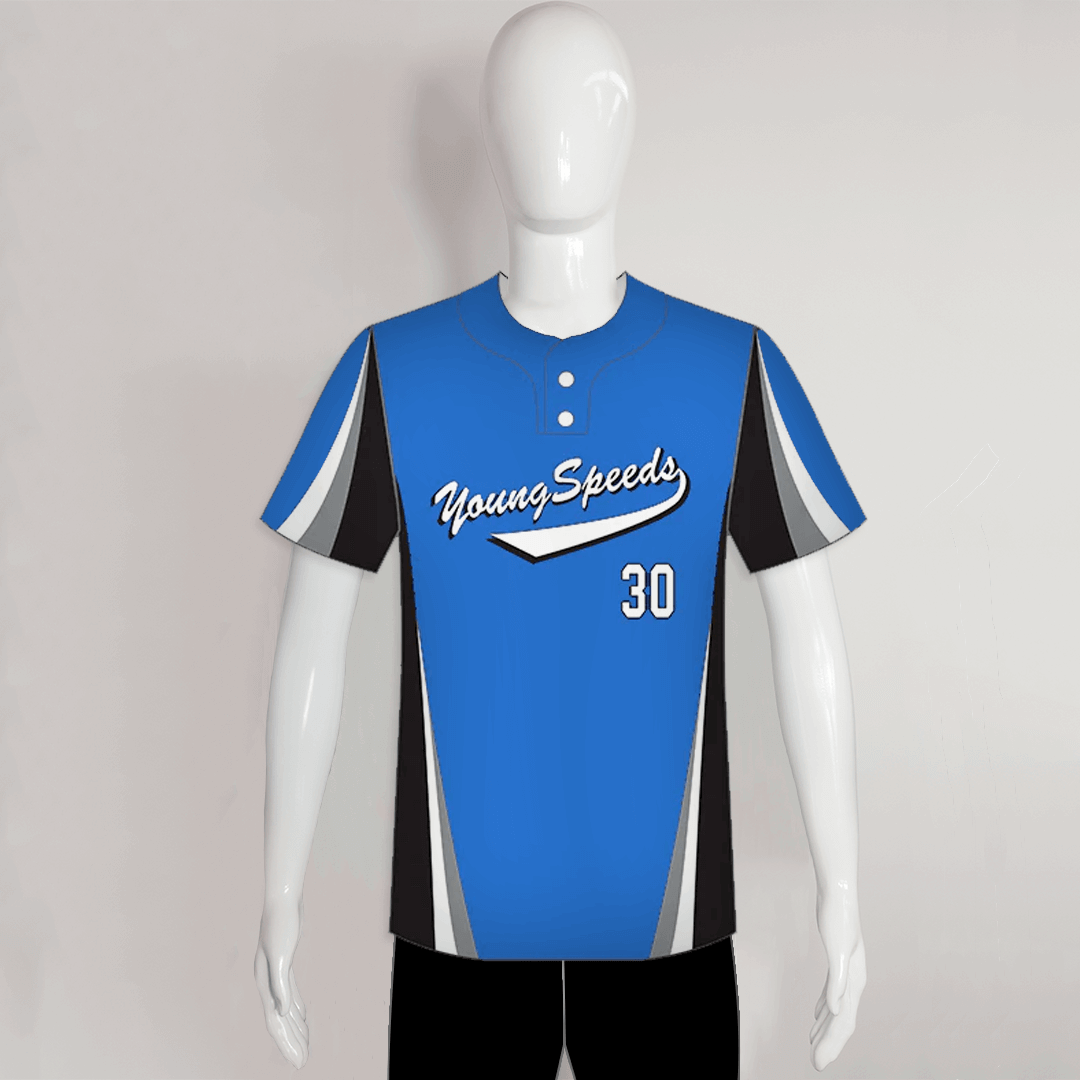 X6 Blue Black Sublimated Custom 2-Button Baseball Jerseys - YoungSpeeds