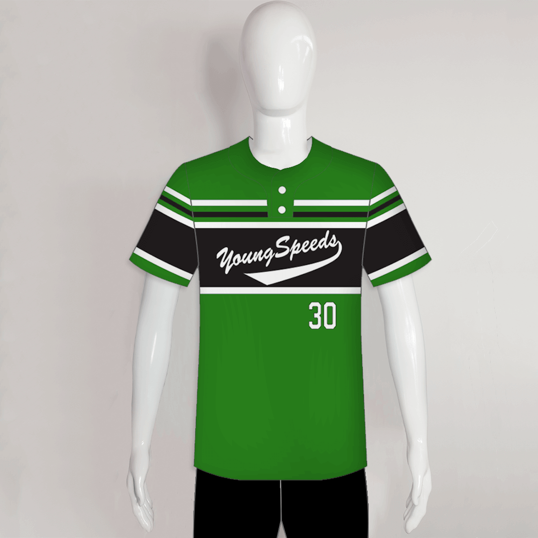 X7 Green Black and White Custom Two-Button Baseball Jerseys - YoungSpeeds