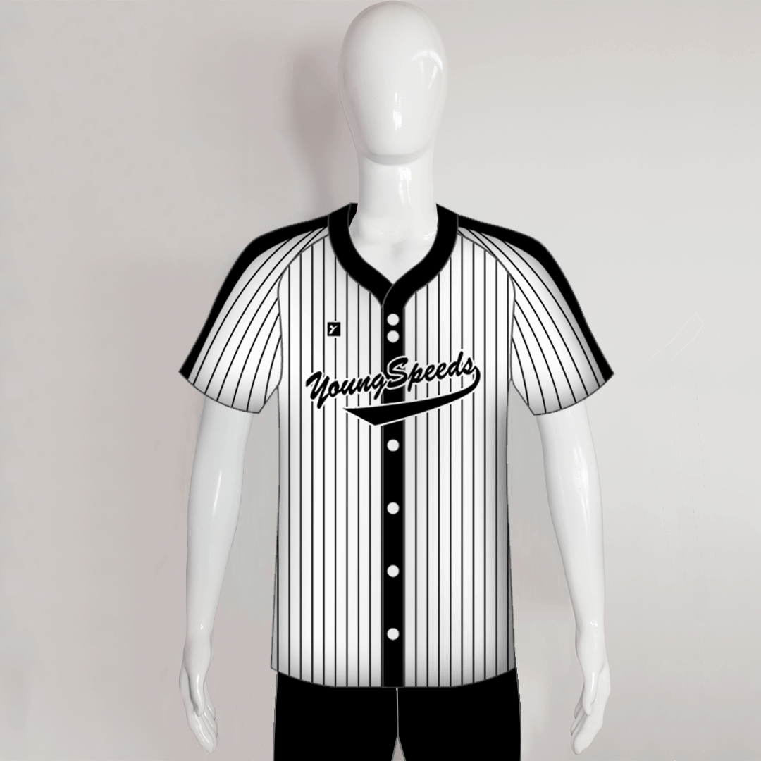 C18 Custom Pinstripe Black and White Full Button Baseball Jerseys - YoungSpeeds