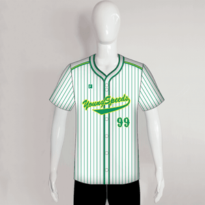 C19 Custom Green Pinstripe White Button Down Baseball Jerseys - YoungSpeeds