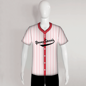 C1 Red Stripe Sublimated Button Down Custom Baseball Jerseys - YoungSpeeds