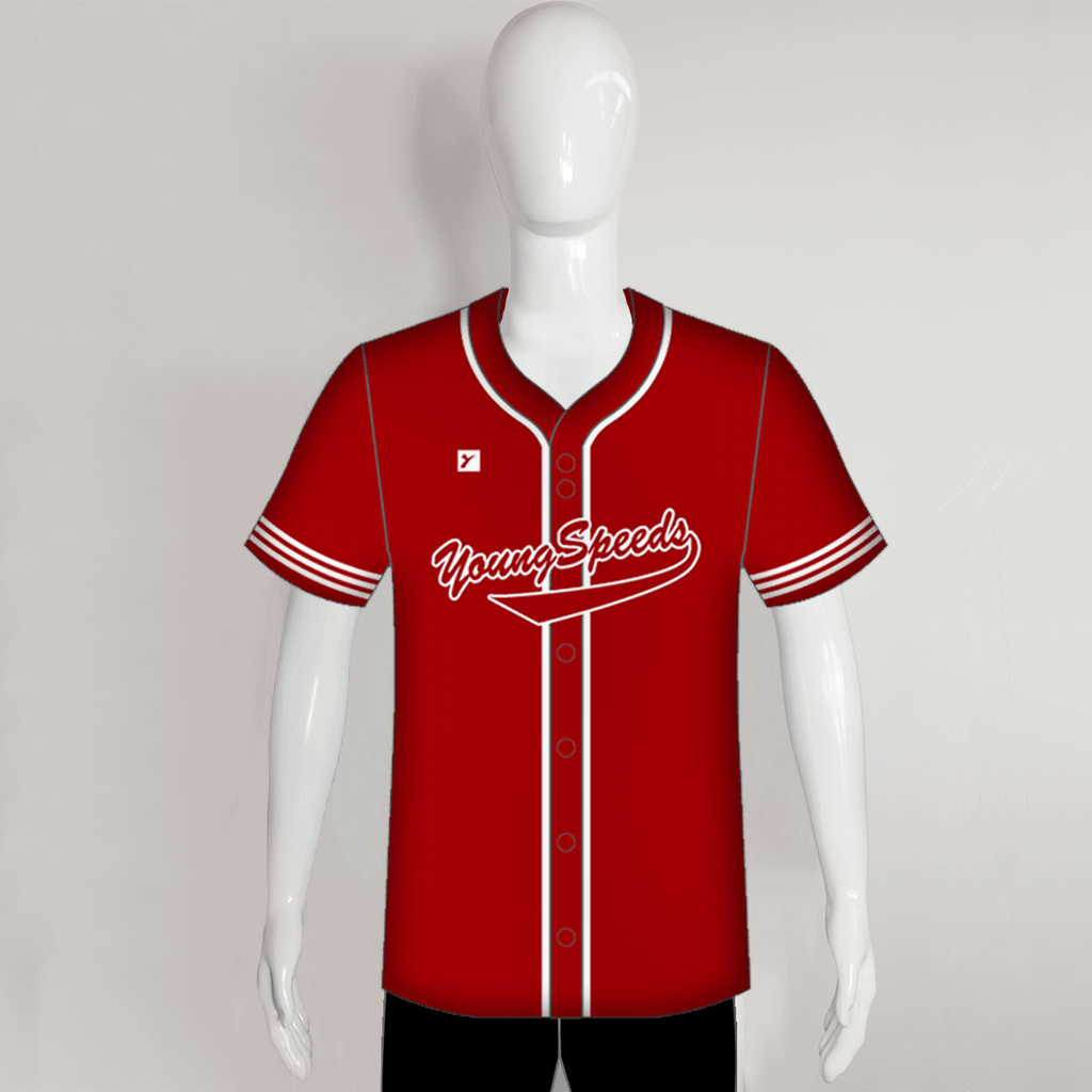 Custom Ombre Red Grey Full Button Baseball Team Jerseys | YoungSpeeds