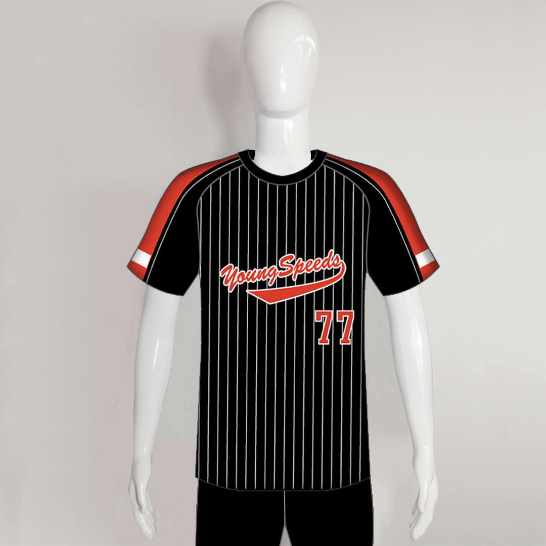 C35 Custom Raglan Striped Black and Red Crew Baseball Jersey Shirts - YoungSpeeds