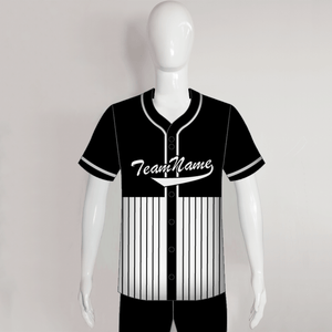 C50 Unisex Full Button Black and Stripes Custom Baseball Jerseys - YoungSpeeds