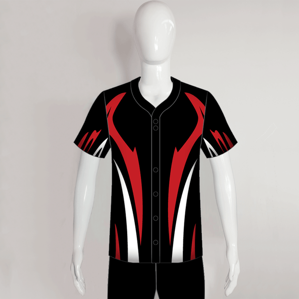 C8 Sublimated Black Red and White Full Button Custom Baseball Jerseys - YoungSpeeds