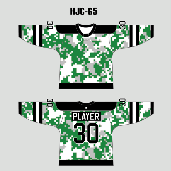 White Green Camouflage Custom Made Hockey Jerseys - YoungSpeeds
