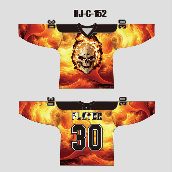 HJC152 Fire Skull Head Custom Sublimated Hockey Jerseys - YoungSpeeds