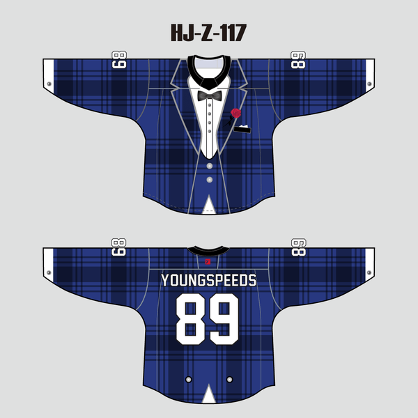 HJZ117 Blue Tuxedo Sublimated Custom Hockey Goalie Jerseys - YoungSpeeds