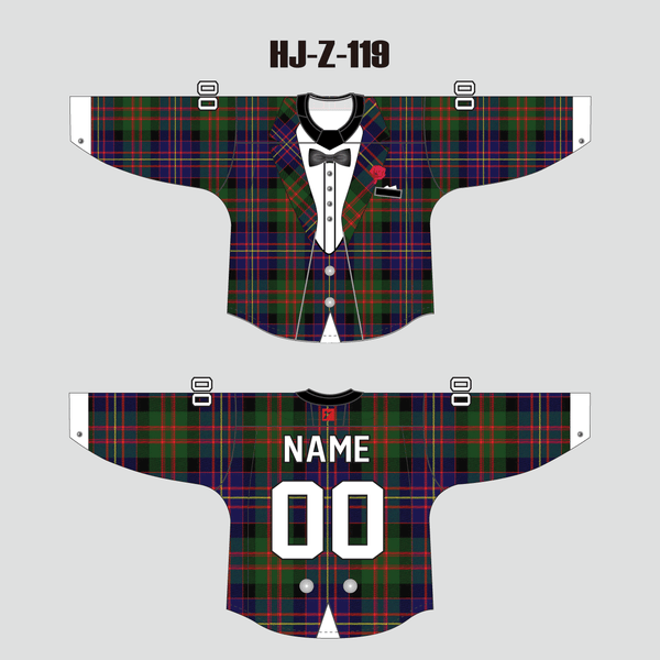 HJZ119 Scottish Tartan Tuxedo Sublimated Custom Hockey Goalie Jerseys - YoungSpeeds