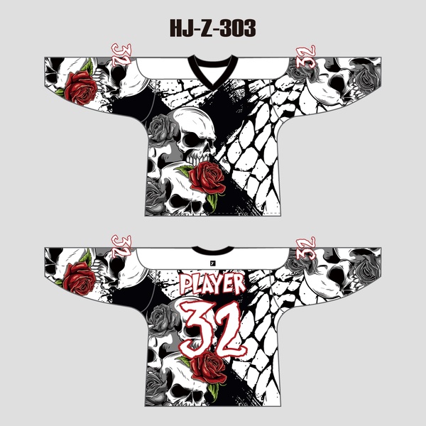 HJZ303 Skull and Rose Custom Team Hockey Jerseys - YoungSpeeds