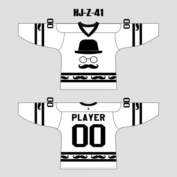 HJZ41 Beard Black White Sublimated Custom Hockey Jerseys - YoungSpeeds