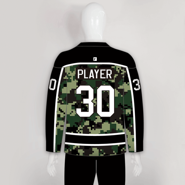 Green Pixel Army Camo Hockey Jerseys Custom Made - YoungSpeeds