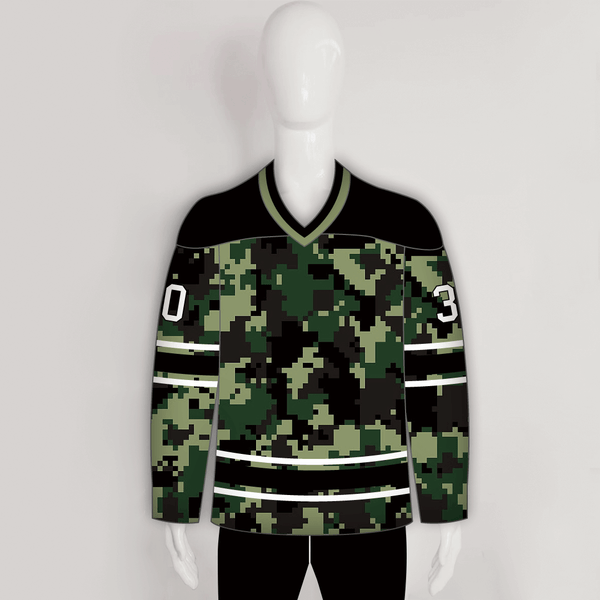 Green Pixel Army Camo Hockey Jerseys Custom Made - YoungSpeeds