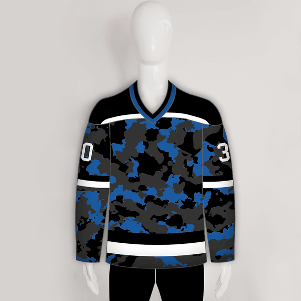Blue Gray Black Camouflage Custom Made Hockey Jerseys - YoungSpeeds