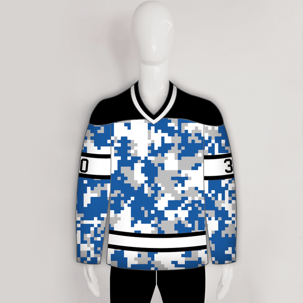 White Blue Camouflage Custom Made Hockey Jerseys - YoungSpeeds