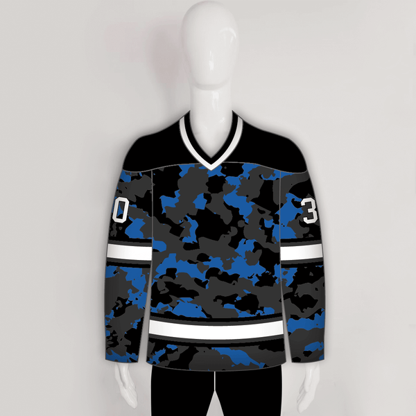 Blue Gray Black Camouflage Custom Made Hockey Jerseys - YoungSpeeds